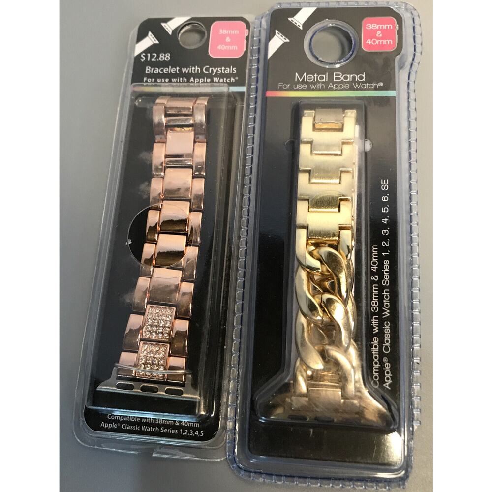 2 Apple Watch Band Replacement Metal Bracelet w Crystals For Use With 38 40mm